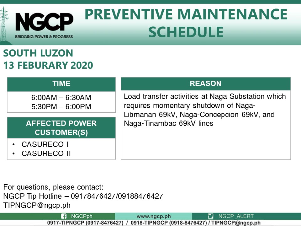Preventive Maintenance Schedule: CASURECO I, CASURECO II (13 February ...